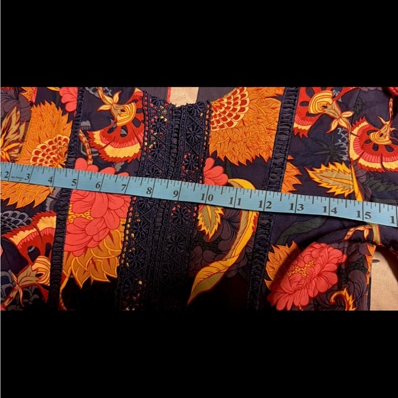 Jaase Floral Boho Floral Maxi Dress Navy Coral Long Sleeve M High Waist Peasant - Picture 4 of 6